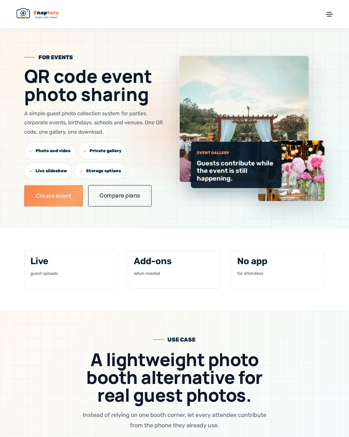 Snaptory event photo sharing product preview
